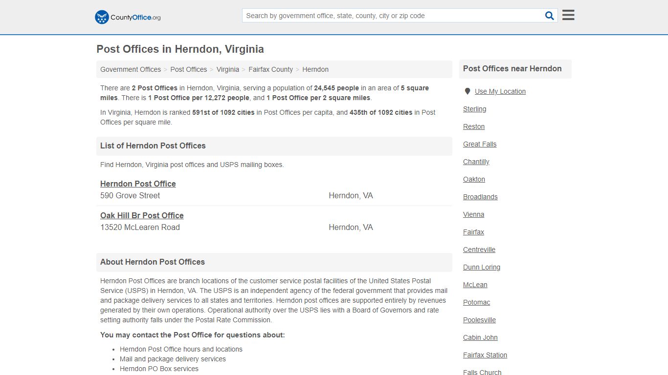 Post Offices - Herndon, VA (Mail Services & PO Boxes)